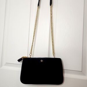 Ann Taylor Black Velvet Shoulder Bag Purse Clutch Gold Chain Evening Fancy Prom